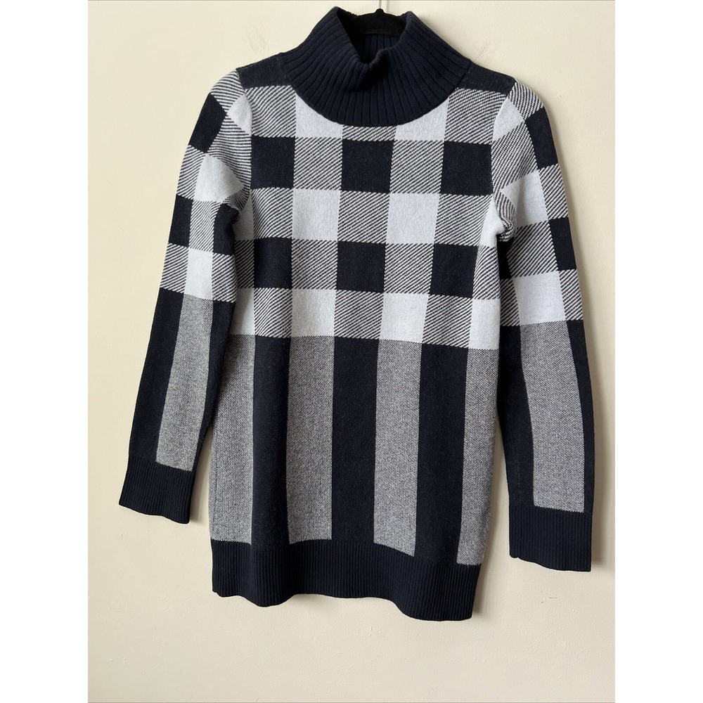 Ann Taylor Plaid Turtleneck Tunic Sweater Size XS Blue Knit